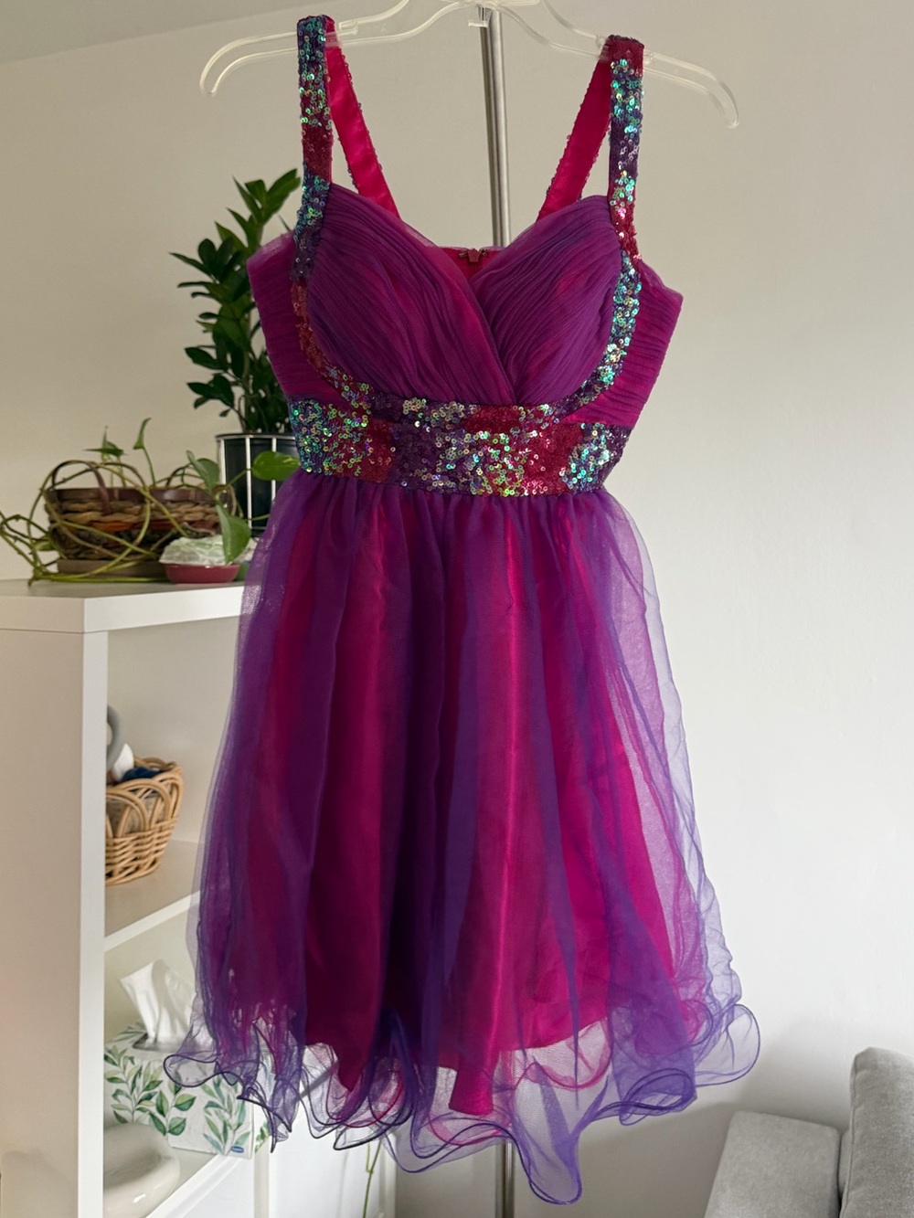 Cinderella Fuchsia and Purple Sequin Tulle Party Dress